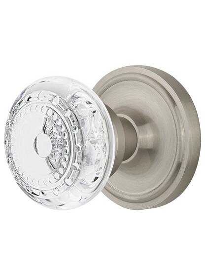 Classic Rosette Door Set with Meadows Crystal-Glass Knobs - 2 3/4 in Satin Nickel.